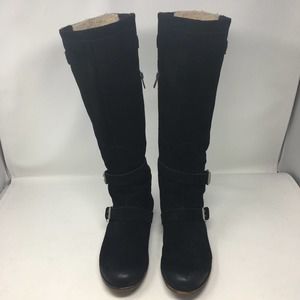 UGG Cydnee Riding Boots Suede Leather Buckle Sherpa Lined Black Size 10